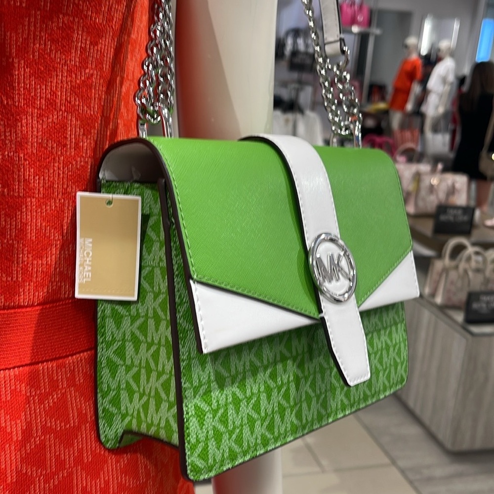 Michael Kors Greenwich Small Color-Block Signature Logo Flap Crossbody XBODY Bag - Picture 3 of 16